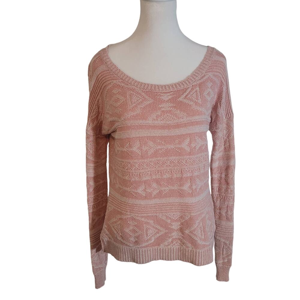 Pink Rose Size Youth L Soft Pink Knit Aztec‎ Boho Pullover Round Neck Sweater